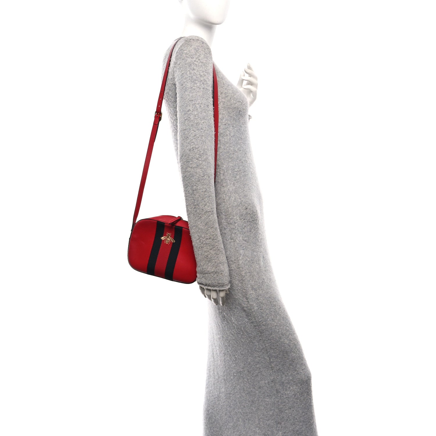 Calfskin Web Small Webby Bee Shoulder Bag Red