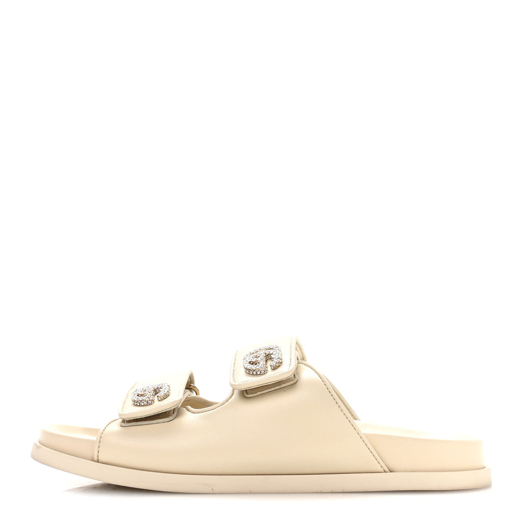 Calfskin Double G Crystal Womens Isla Dad Sandals 37 Ivory