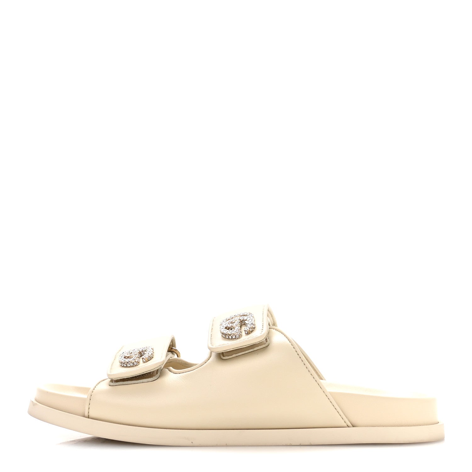 Calfskin Double G Crystal Womens Isla Dad Sandals 37 Ivory