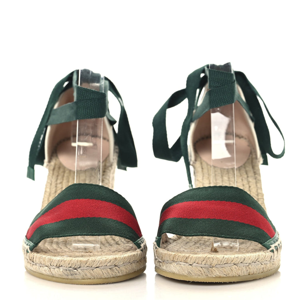 Canvas Malaga Kid Web Ankle Wrap Espadrille Wedge Sandals 37.5 Green Red Mystic White Emerald