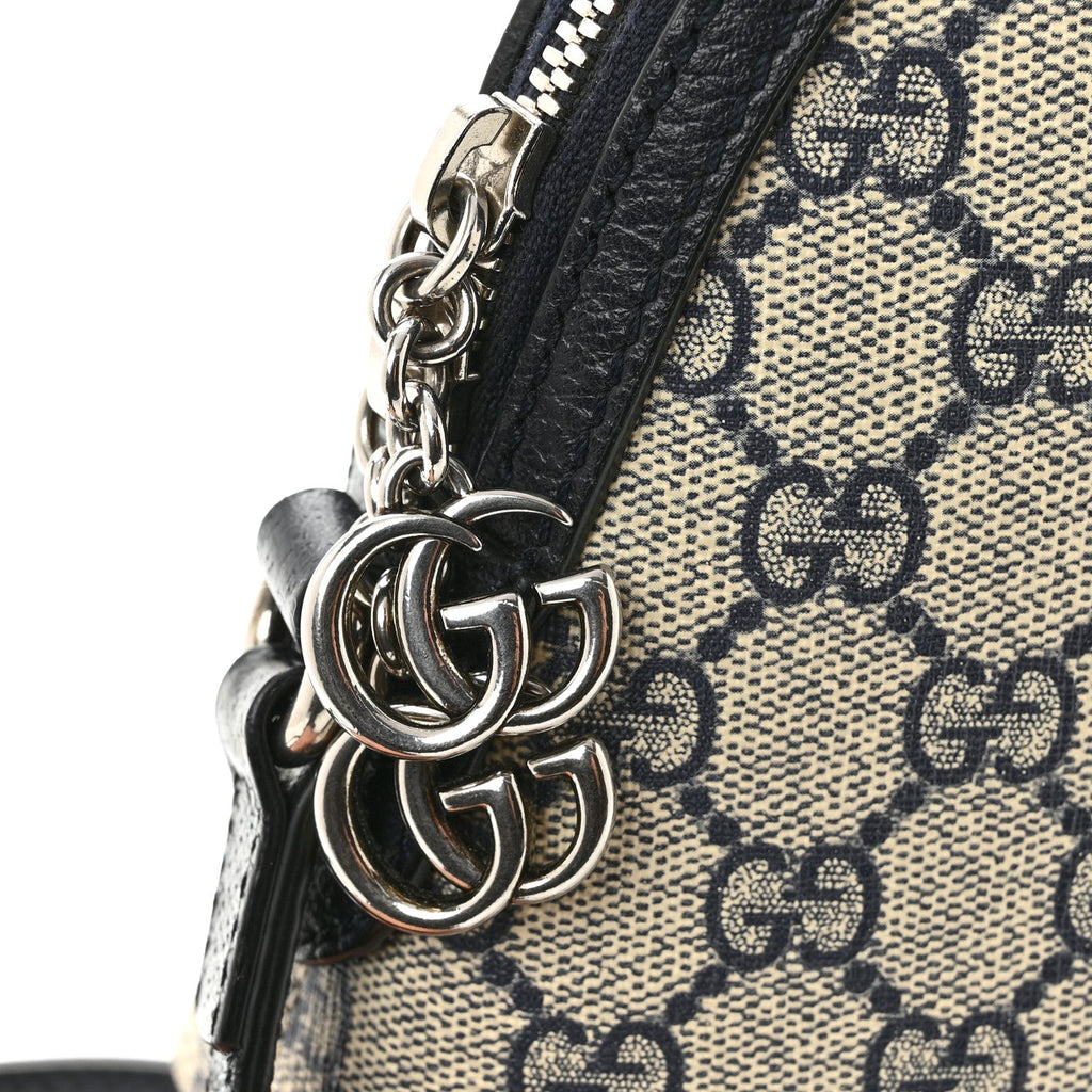 GG Supreme Monogram Textured Dollar Calfskin Web Small Ophidia Dome Shoulder Bag Beige Blue