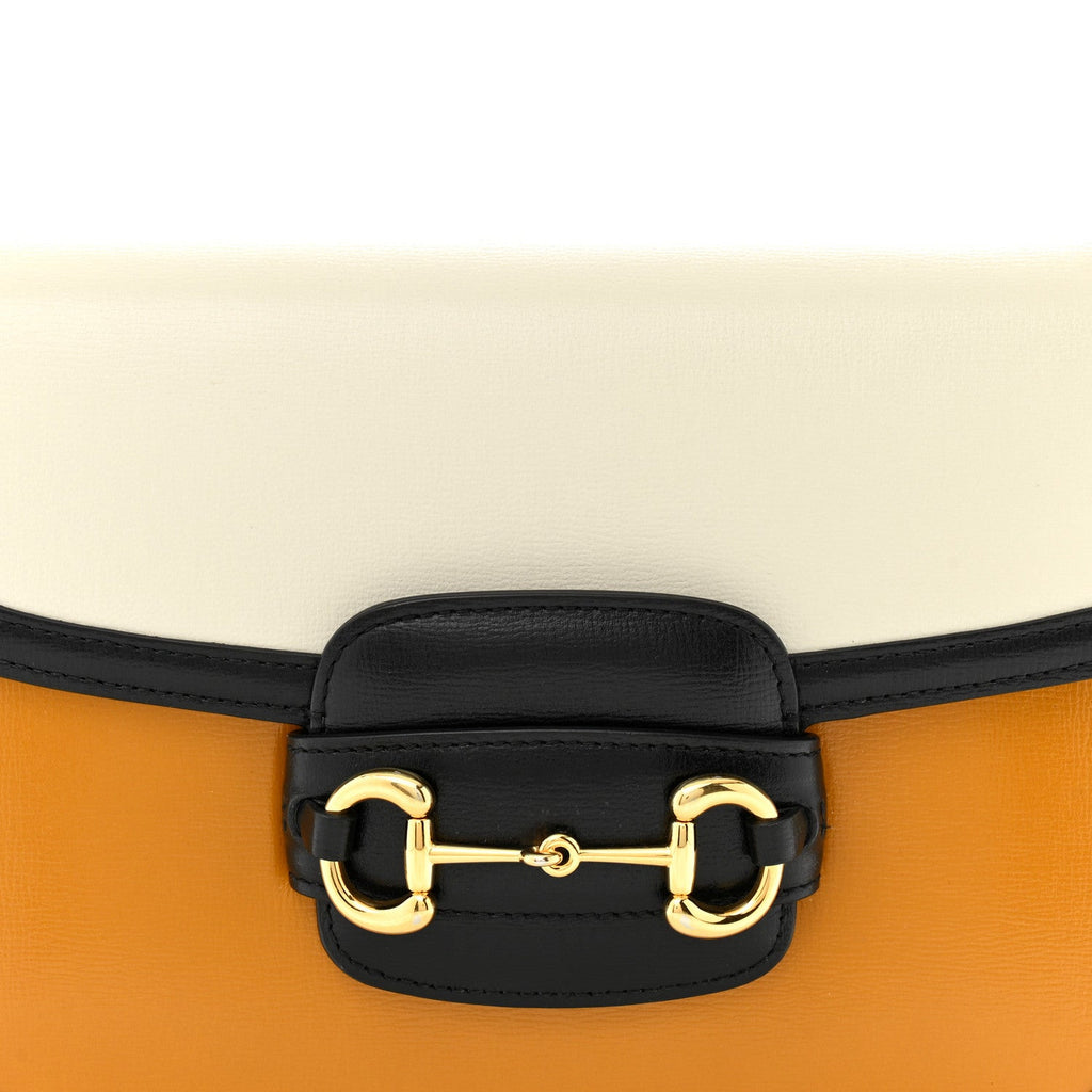 Azalea Calfskin Tri-Color Horsebit 1955 Shoulder Bag Mystic White Sun Oil Black