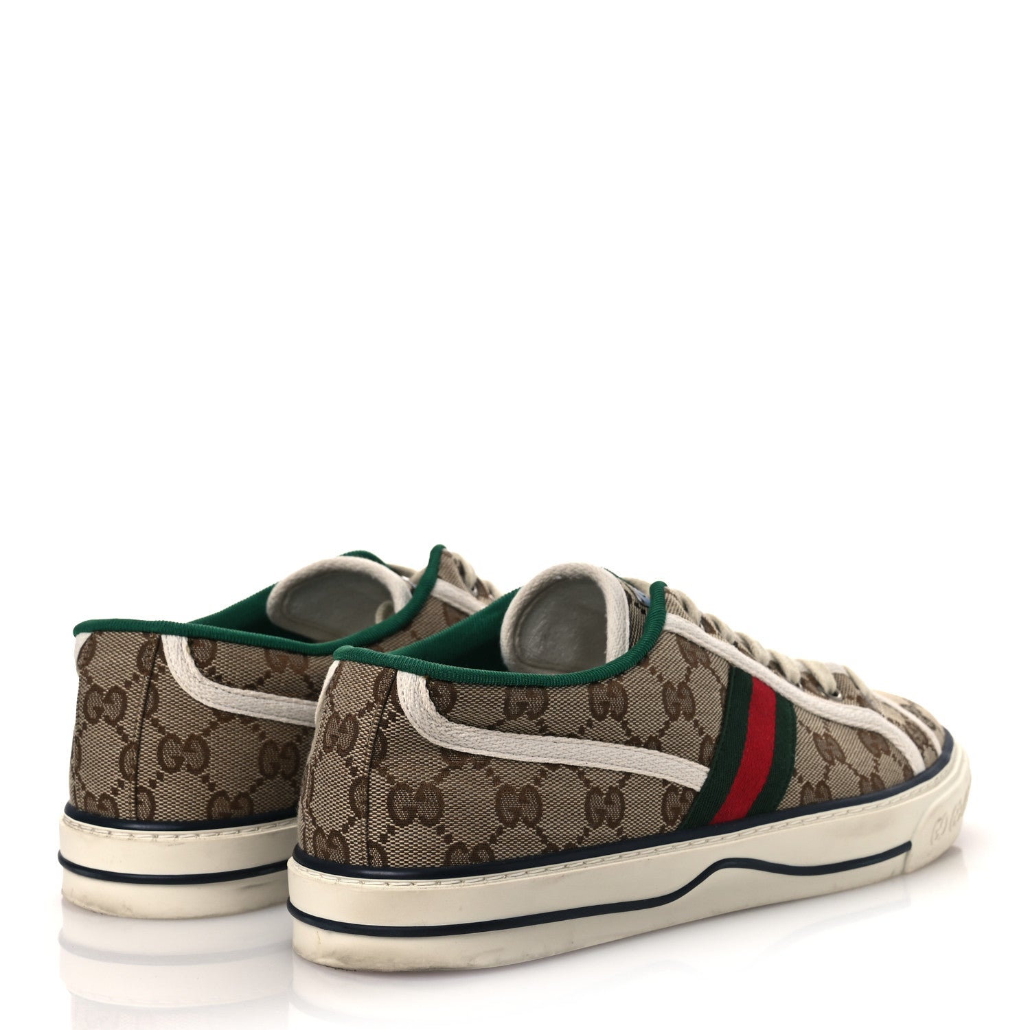 GG Monogram Web Mens 1977 Tennis Sneakers 9 Beige Ebony Mystic White Vert
