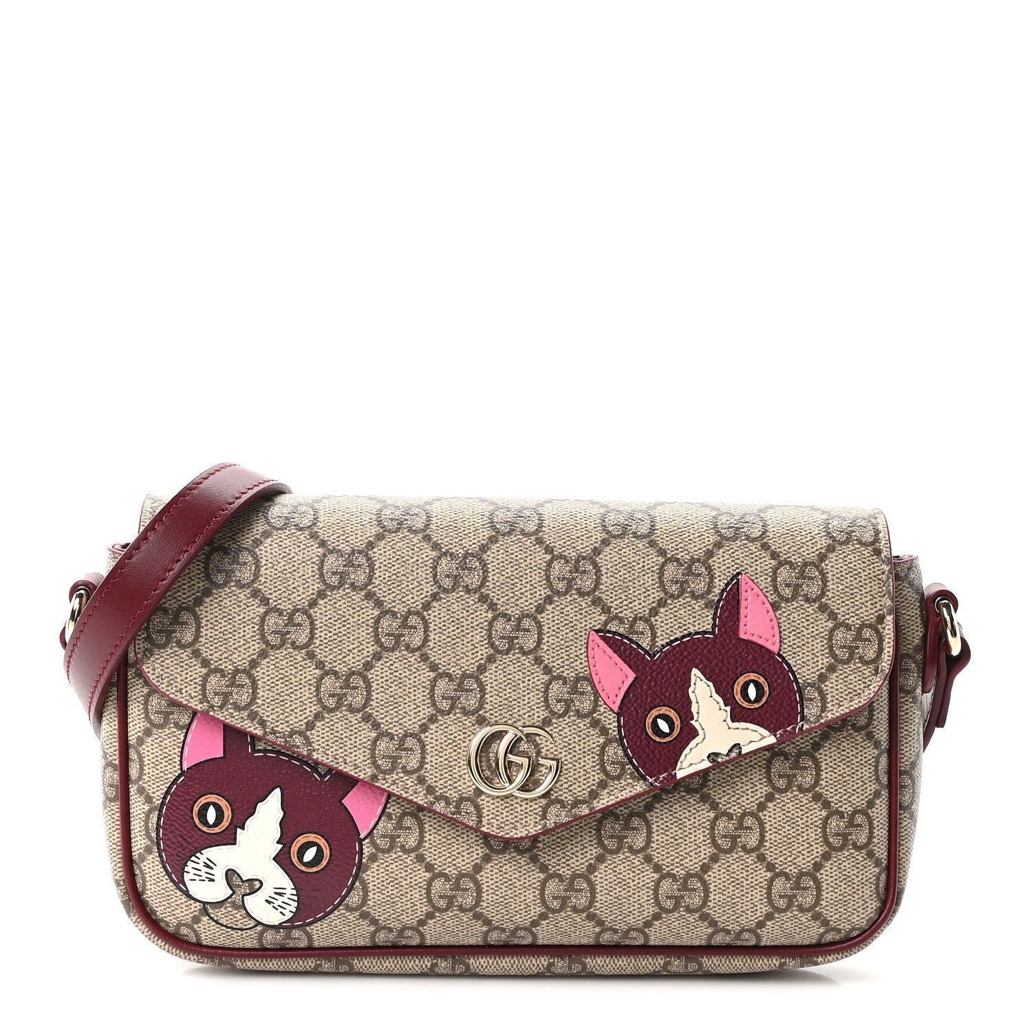 GG Supreme Monogram Cat Print Mini Shoulder Bag Beige Ebony Rosso Ancora