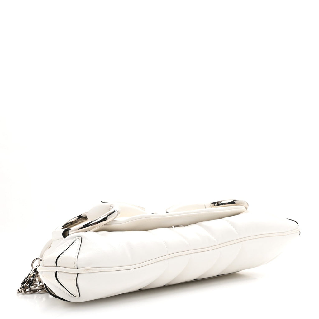 Nappa Vertical Matelasse Medium Maxi Horsebit Chain Shoulder Bag Mystic White