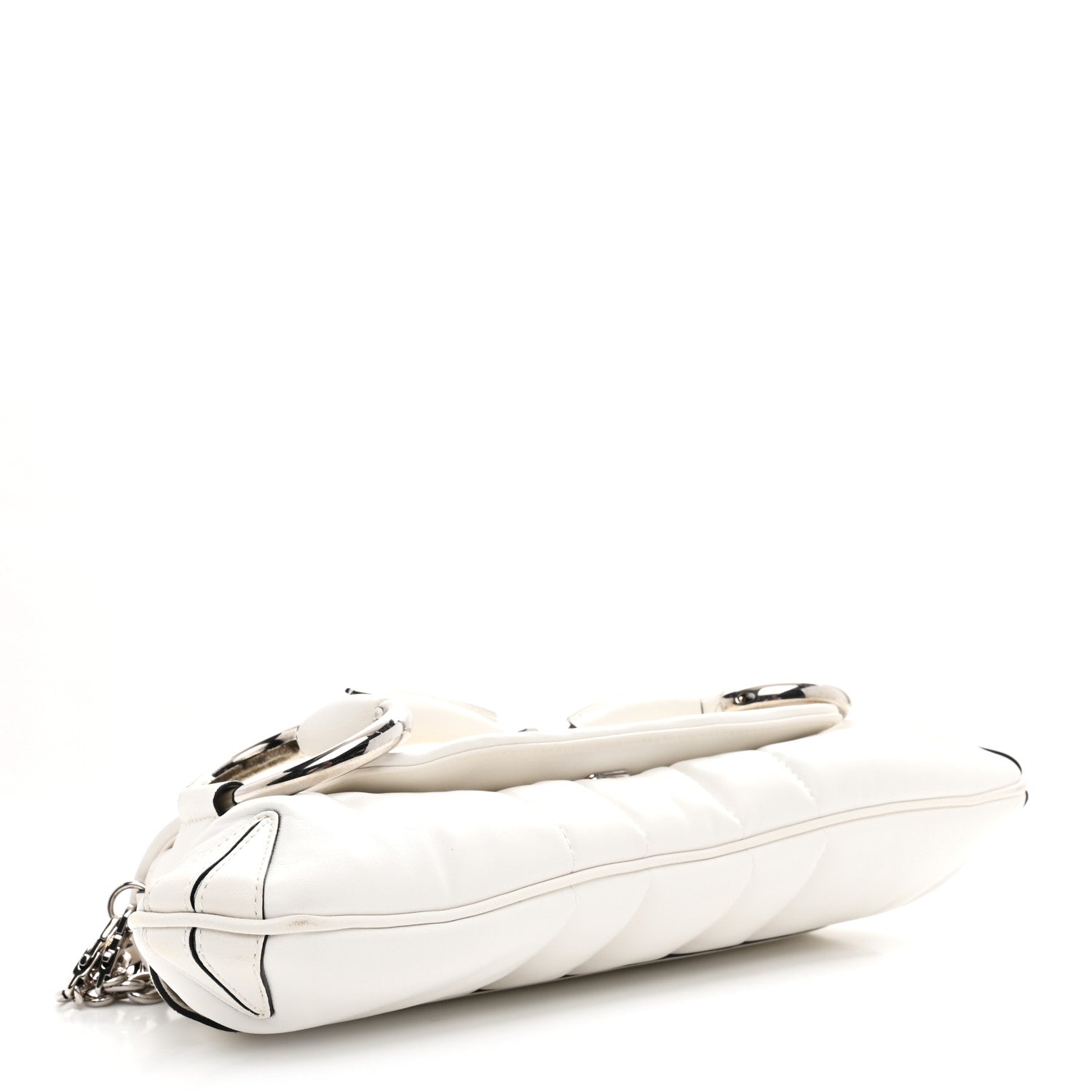 Nappa Vertical Matelasse Medium Maxi Horsebit Chain Shoulder Bag Mystic White