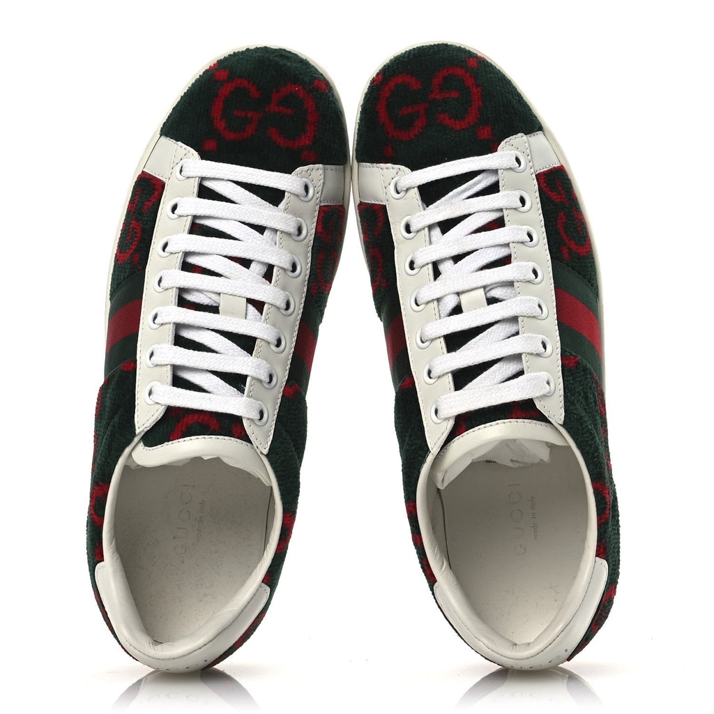Terry Cloth GG Monogram Web Womens Ace Sneakers 36 Green Red