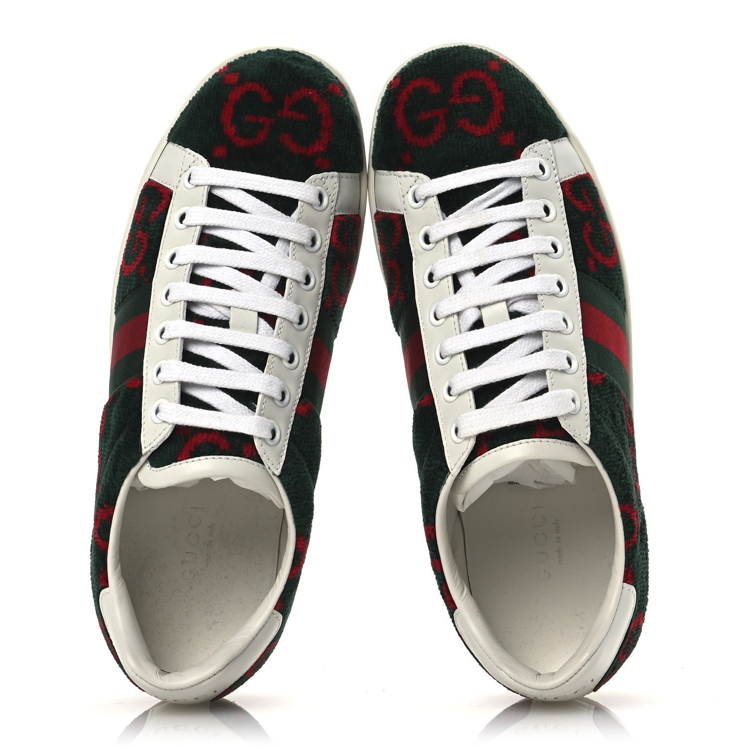 Terry Cloth GG Monogram Web Womens Ace Sneakers 36 Green Red