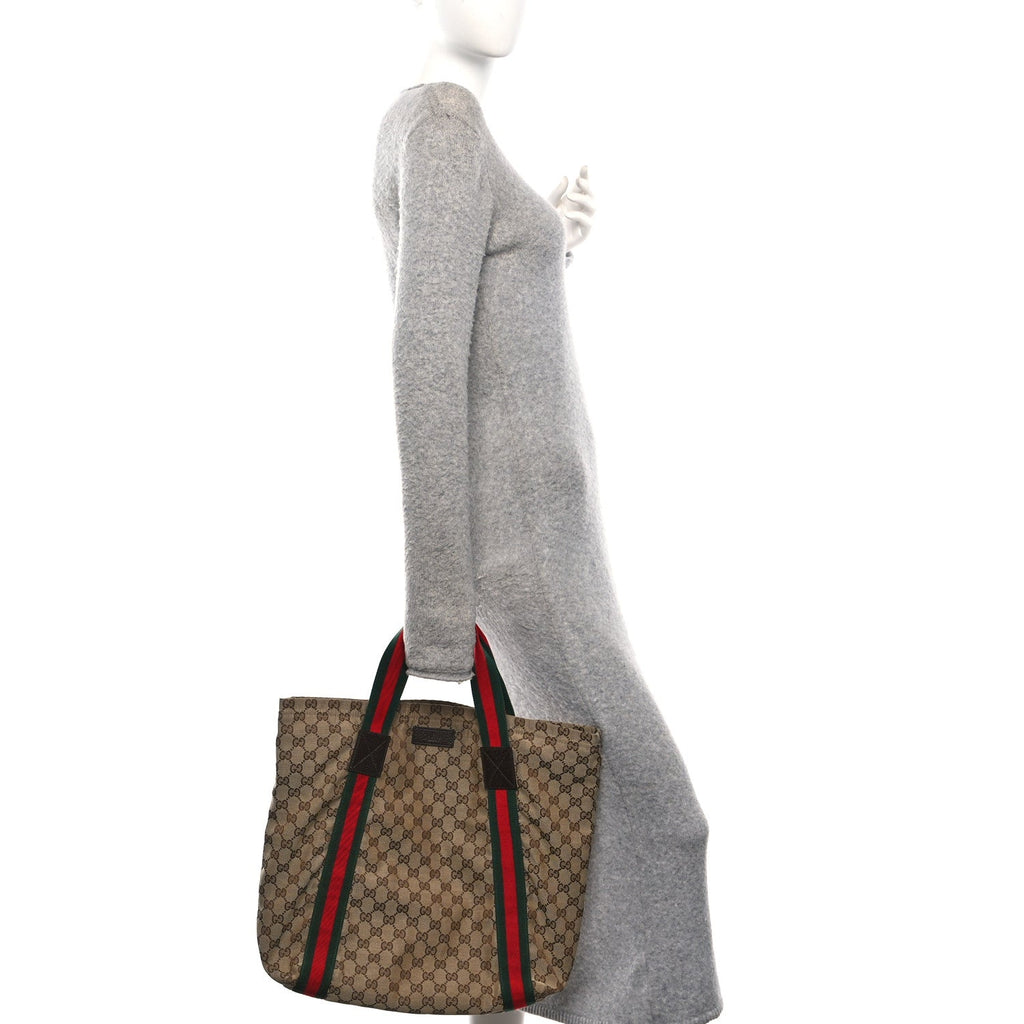 GG Monogram Medium Web Handle Vertical Tote Dark Brown