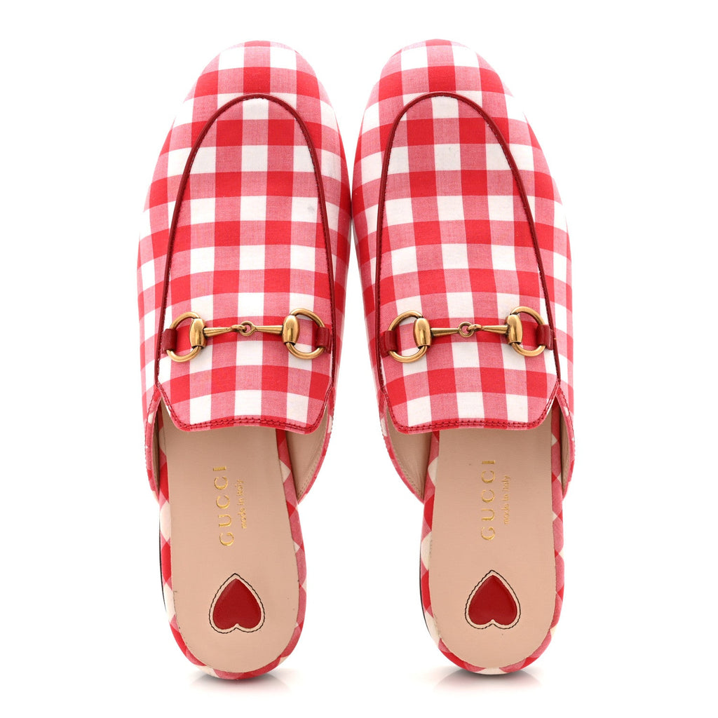 Cotton Gingham Womens Princetown Slippers 36 White Red