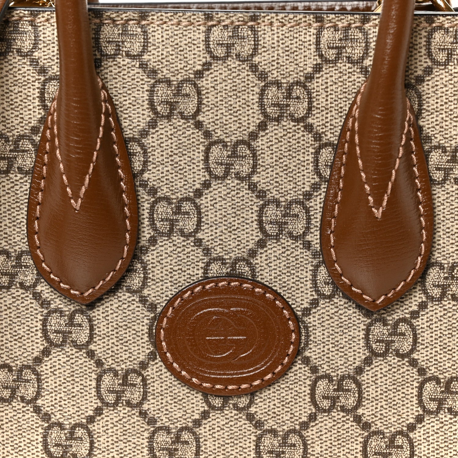 GG Supreme Monogram Azalea Calfskin Mini Retro Interlocking G Tote Bag Beige Ebony Brown Sugar