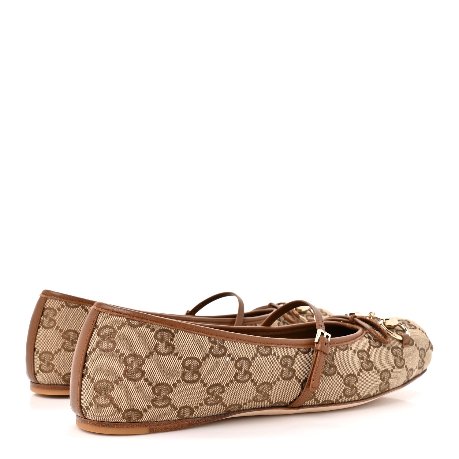 GG Monogram Horsebit Bow Ballet Flats 39.5 Beige Ebony Sundial