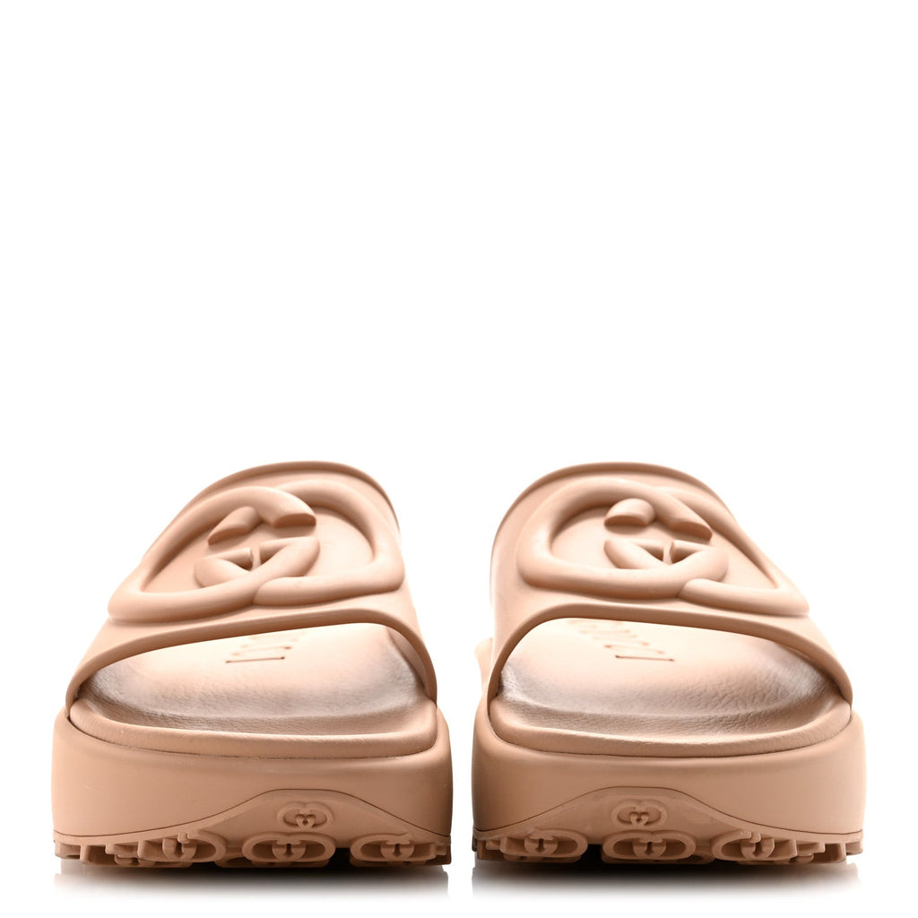 Soft Rubber Mens Interlocking G Platform 42mm Slide Sandals 9 Vintage Camel