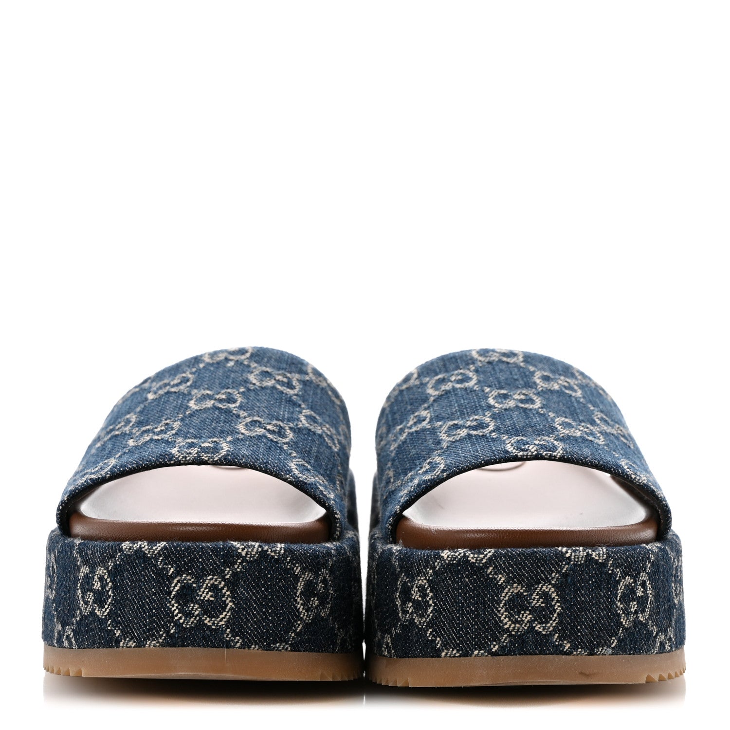 New Denim GG Monogram Angelina Platform 55mm Slide Sandals 36 Blue Tea