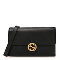 Dollar Calfskin Interlocking G Chain Wallet Black