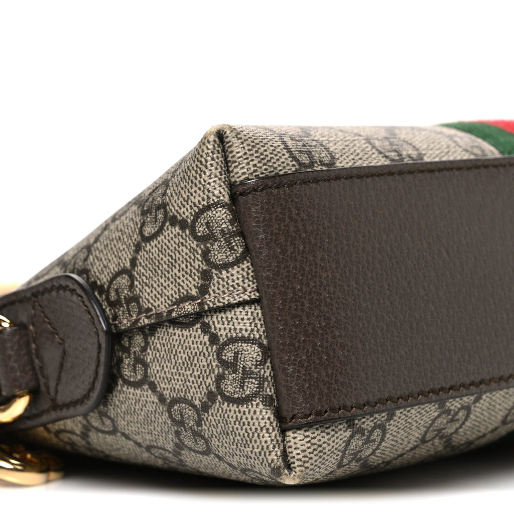 GG Supreme Monogram Textured Dollar Calfskin Web Small Ophidia Dome Shoulder Bag Beige Ebony New Acero
