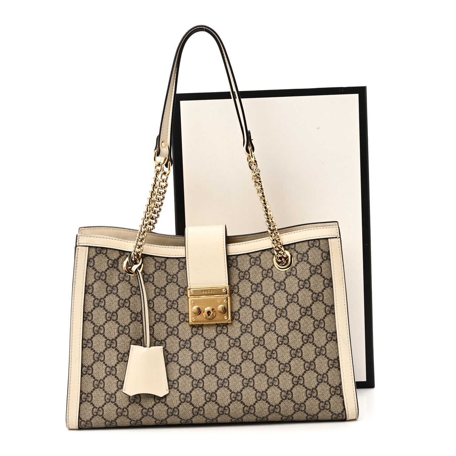 GG Supreme Monogram Medium Padlock Tote White