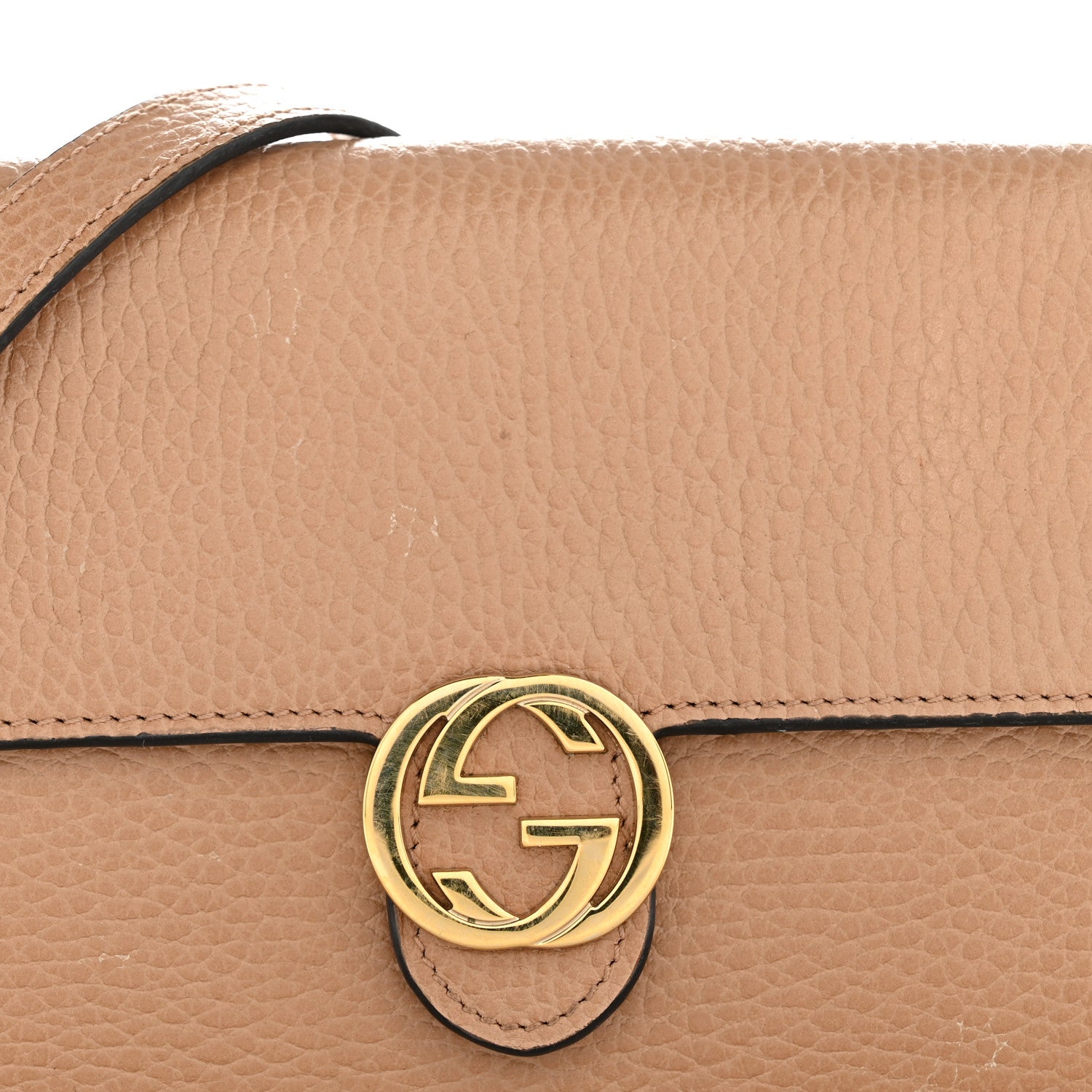 Dollar Calfskin Interlocking G Chain Wallet Camelia