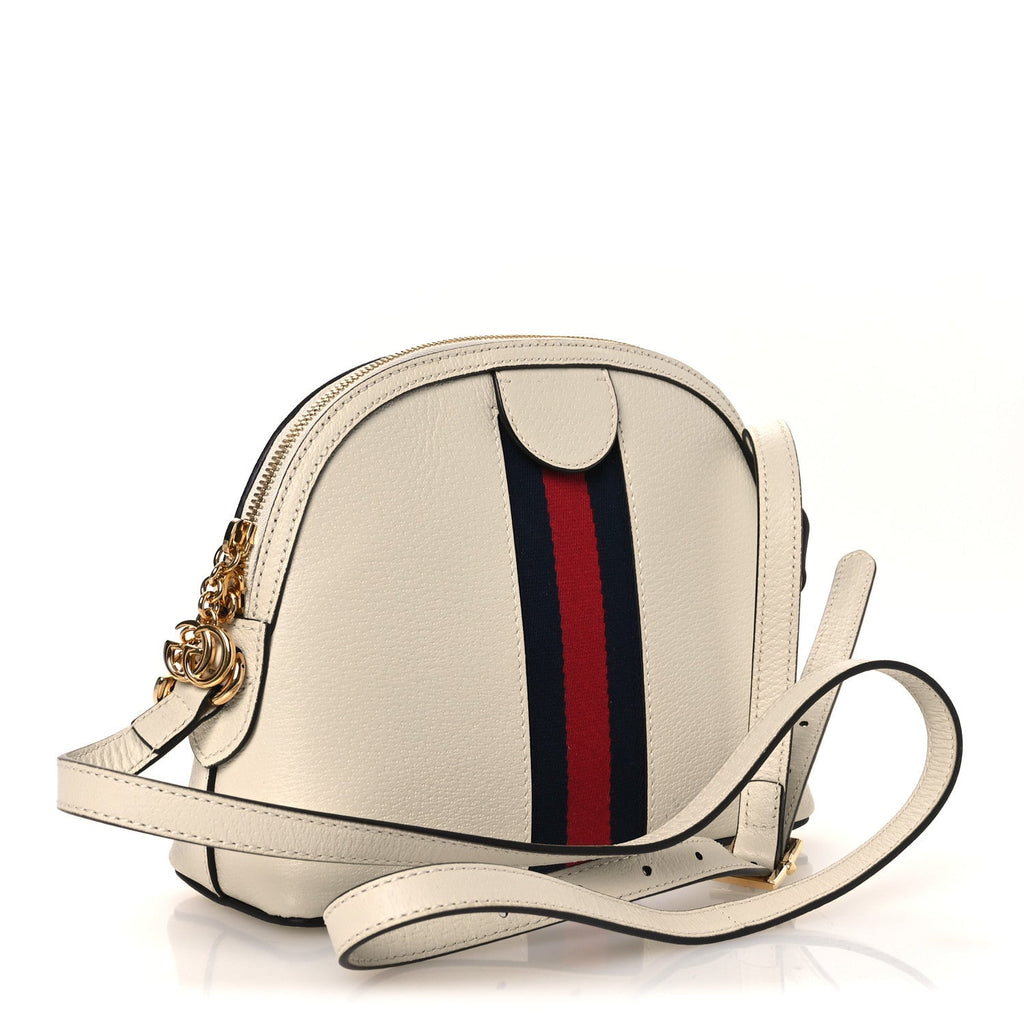 Textured Dollar Calfskin Web Small Ophidia Dome Shoulder Bag Mystic White