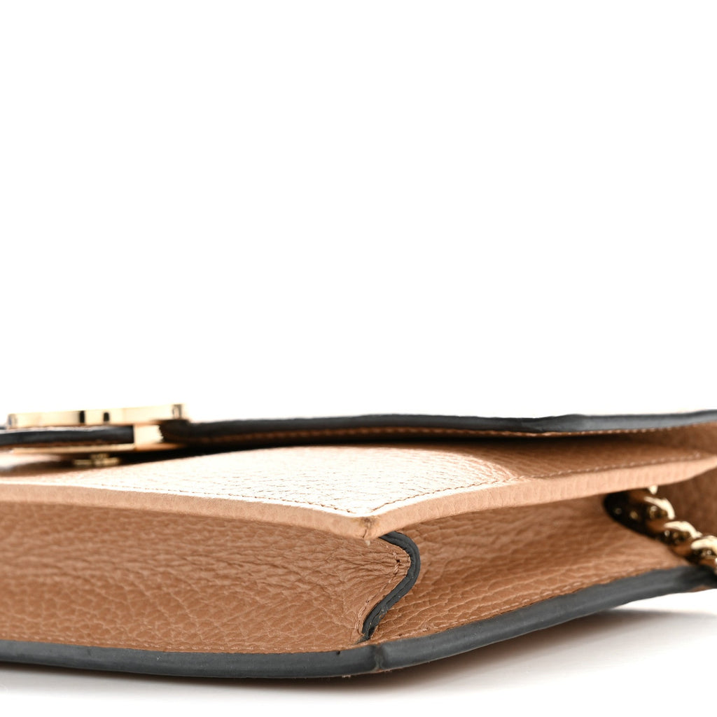 Dollar Calfskin Interlocking G Chain Wallet Camelia
