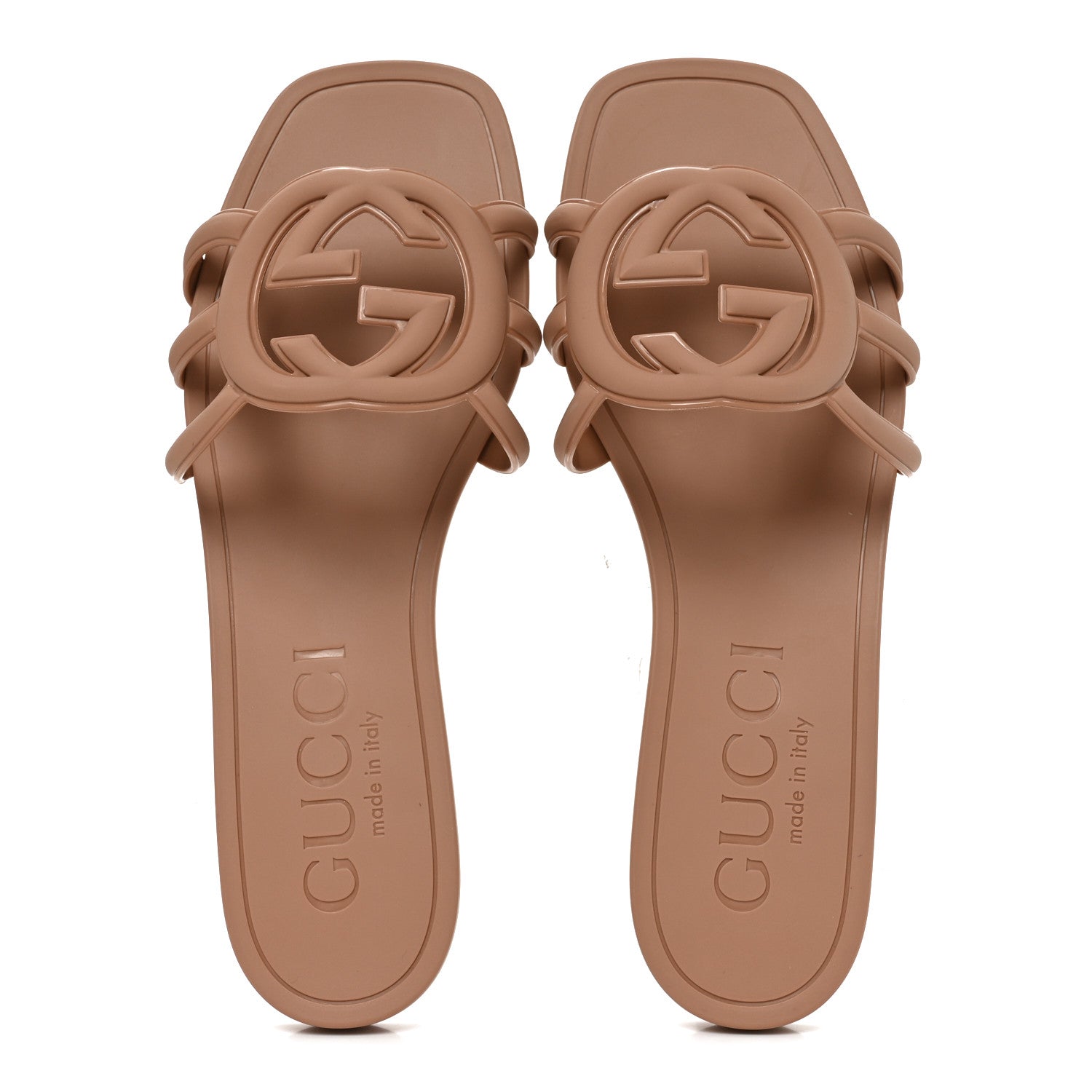 Rubber Interlocking G Womens Slide Sandals 36 Vintage Camel