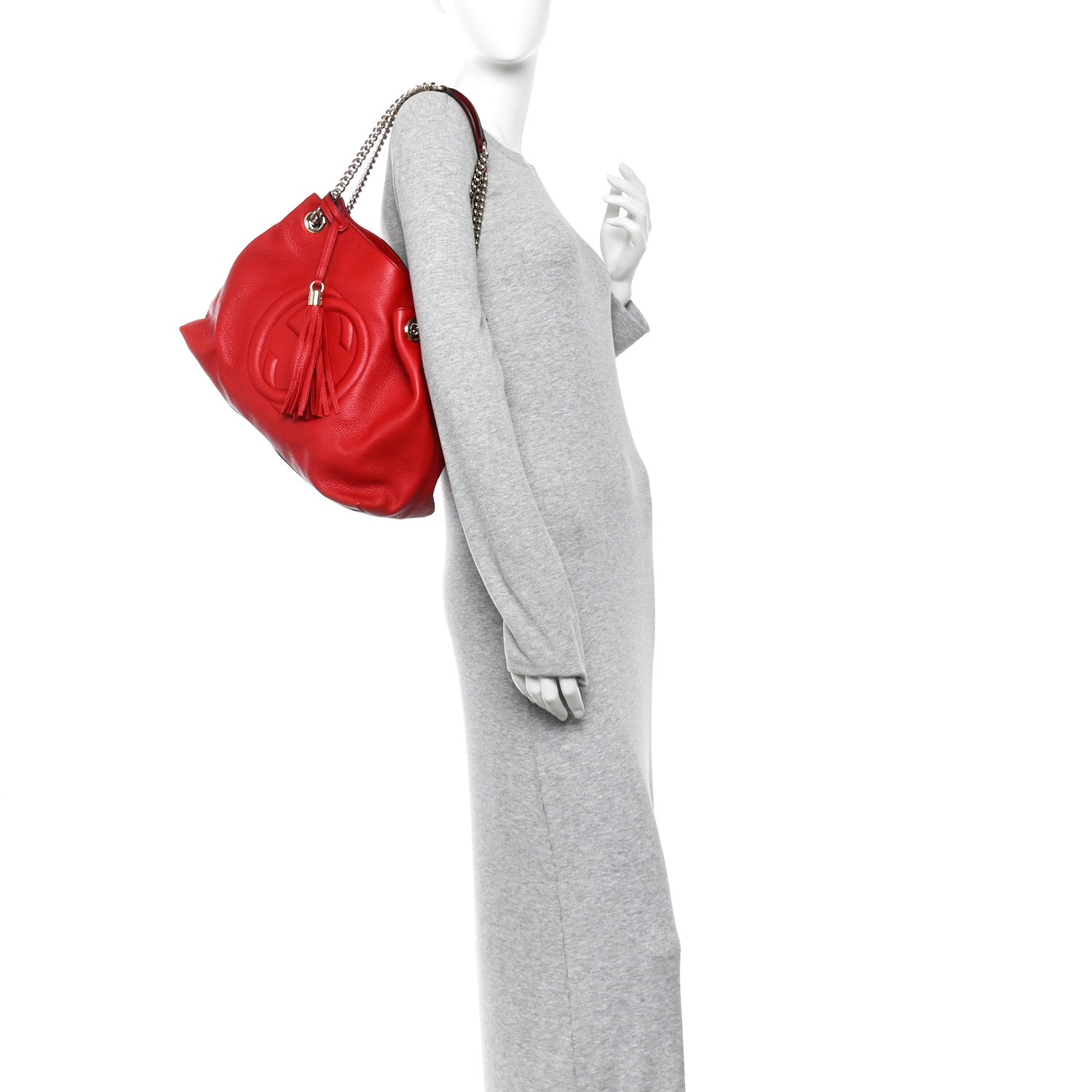 Pebbled Calfskin Medium Soho Chain Shoulder Bag Tabasco Red