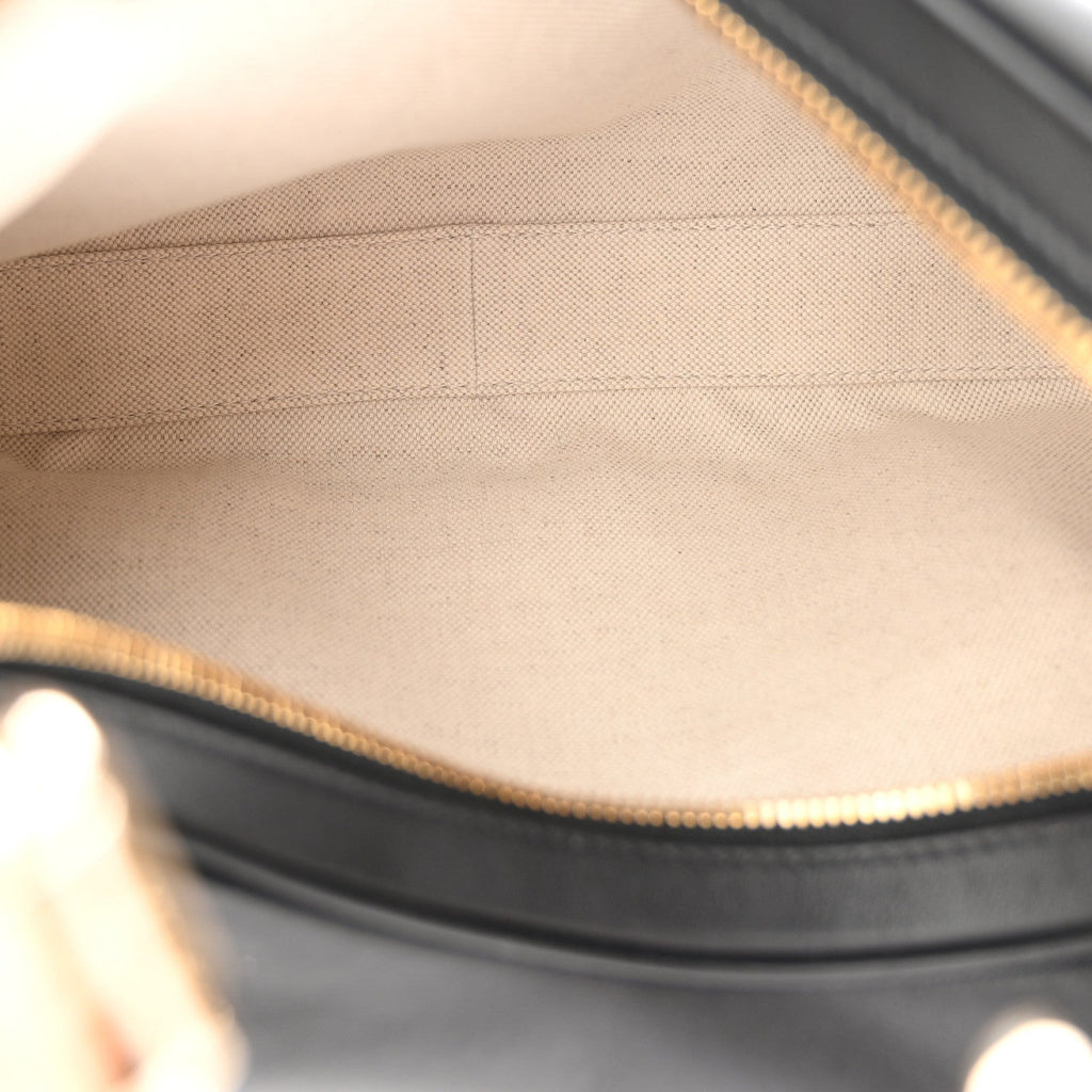 Aria Calfskin Web Large Attache Shoulder Bag Black