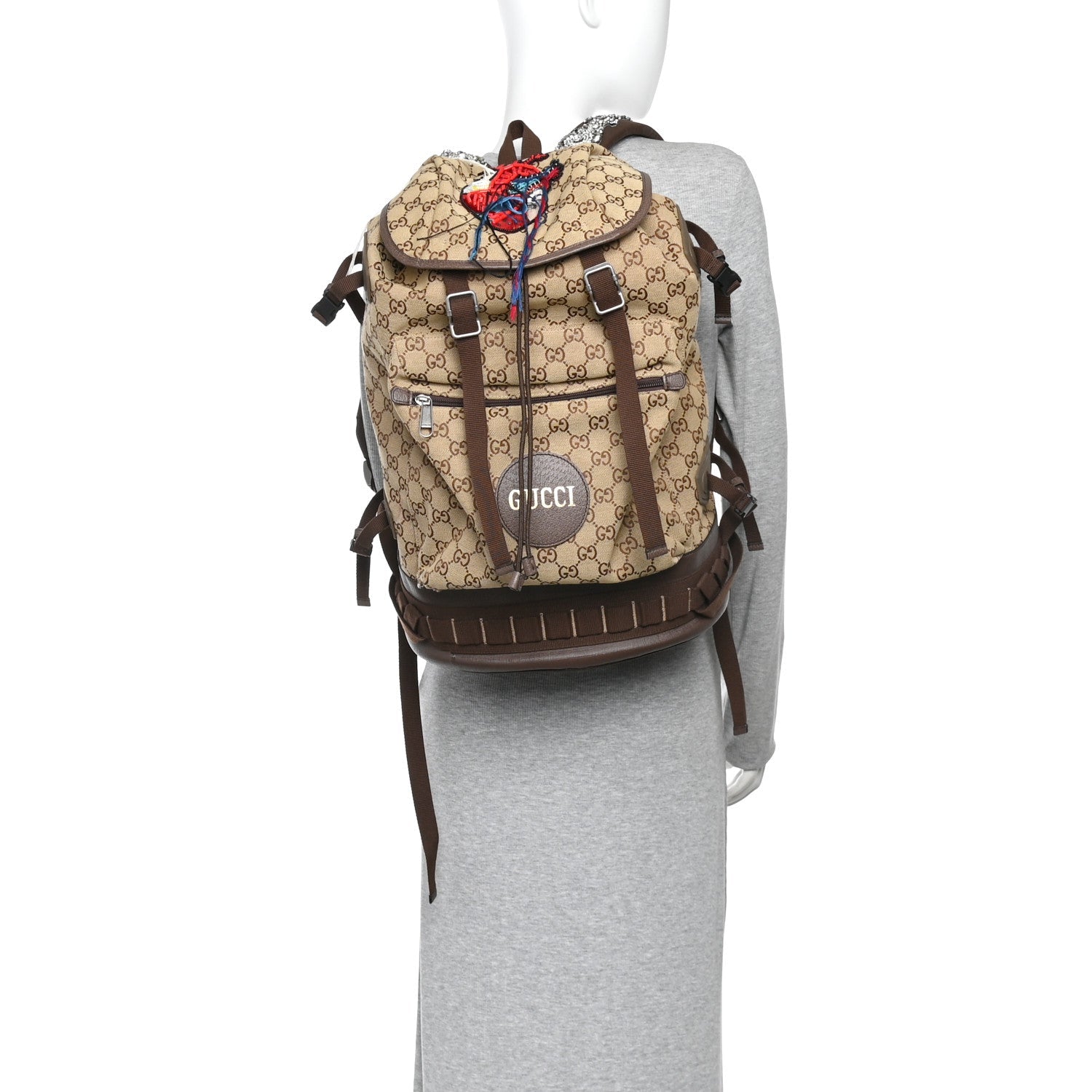 Monogram Script Logo Large Double Pocket Backpack Beige Ebony Multicolor