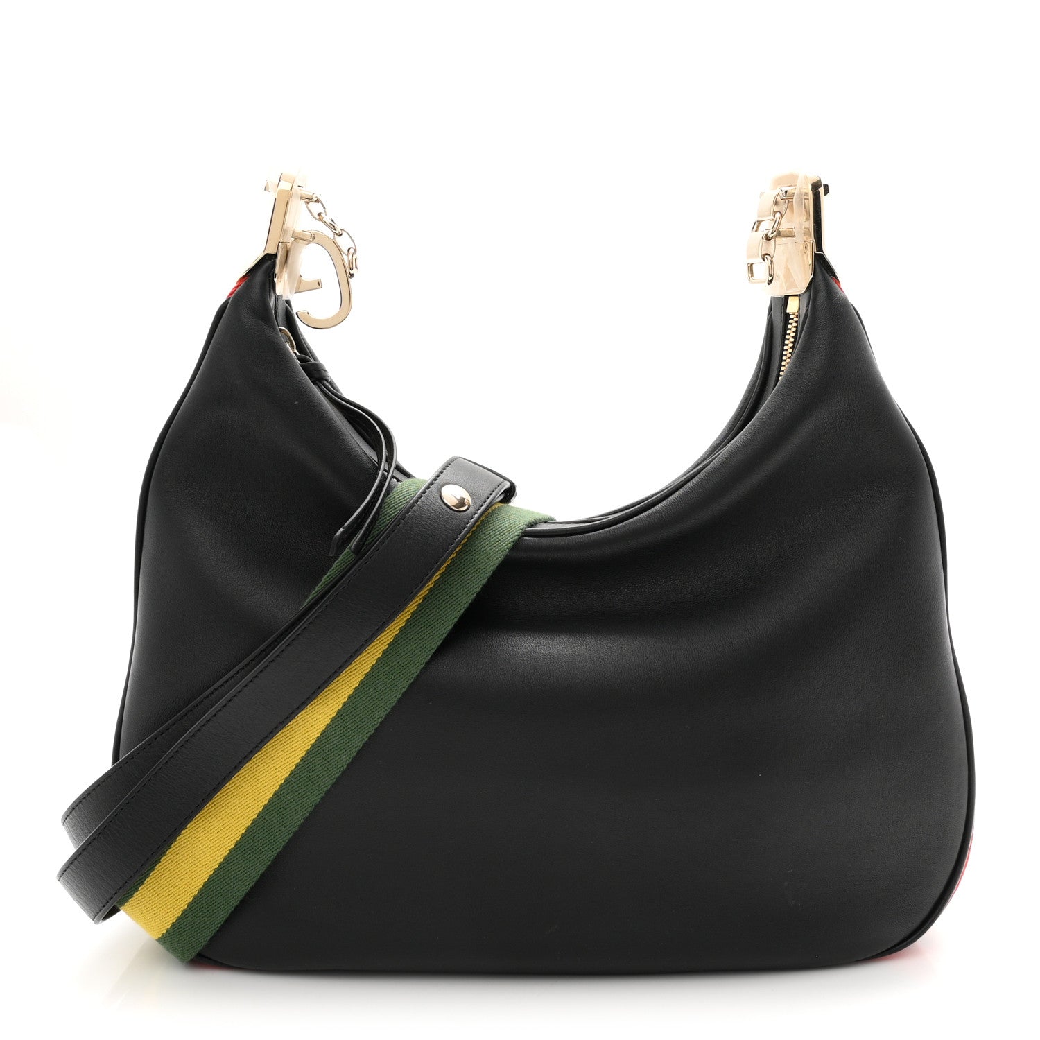 Aria Calfskin Web Large Attache Shoulder Bag Black