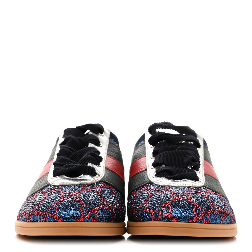 Lurex Calfskin Web GG Monogram Womens Falacer Sneakers 35.5 Iridescent Blue Iridescent Red Silver