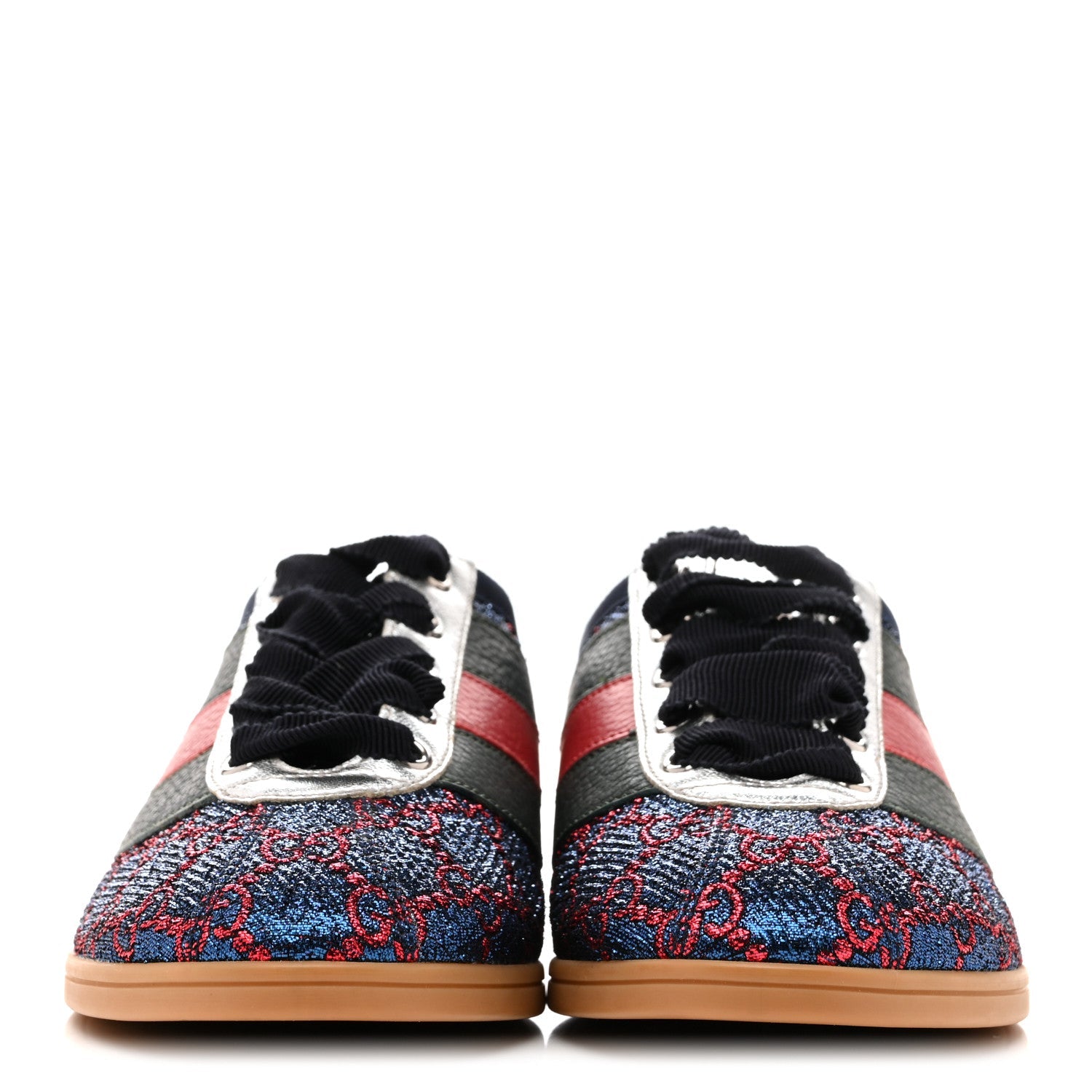 Lurex Calfskin Web GG Monogram Womens Falacer Sneakers 35.5 Iridescent Blue Iridescent Red Silver