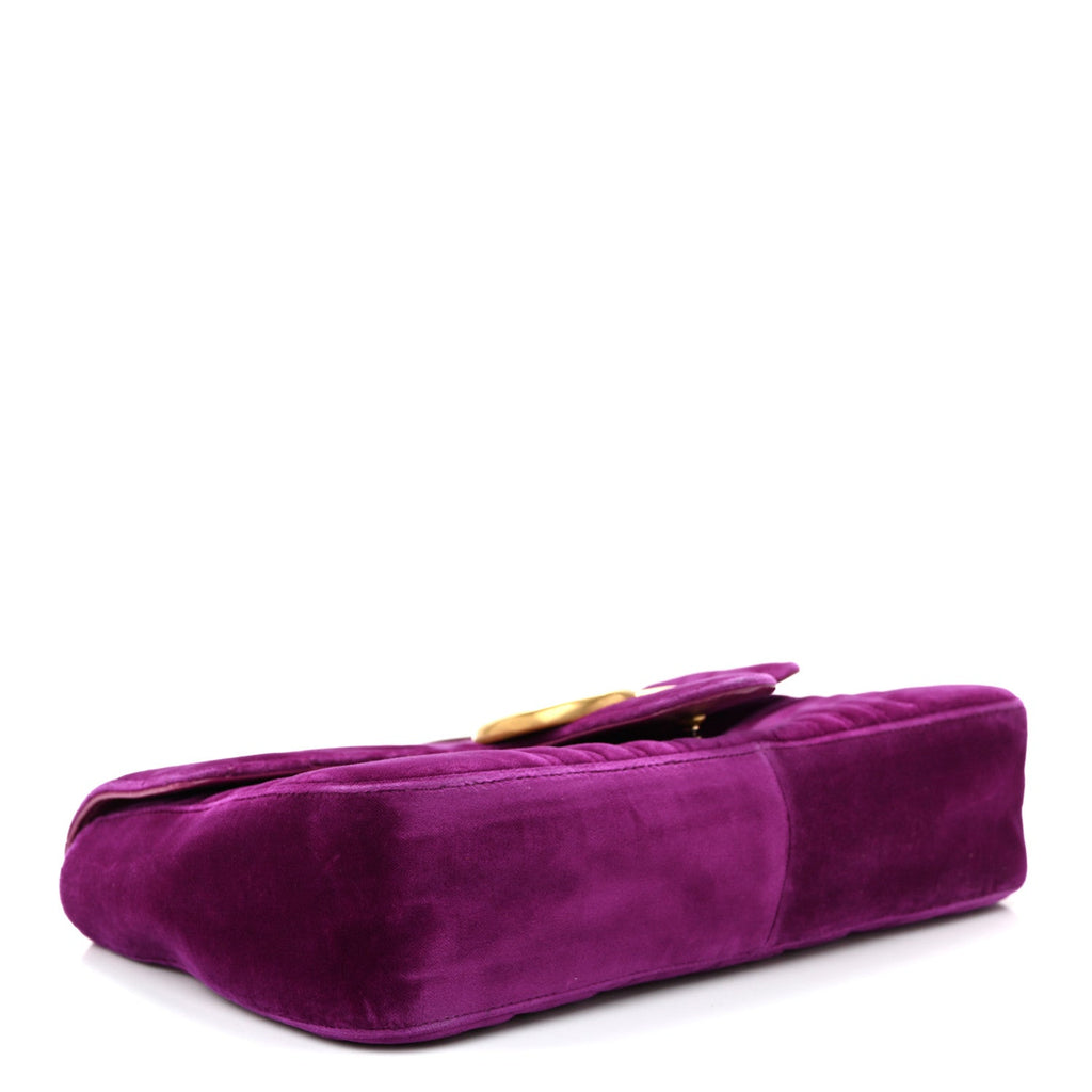 Velvet Matelasse Medium GG Marmont Shoulder Bag Fuchsia Violet Cyclamen