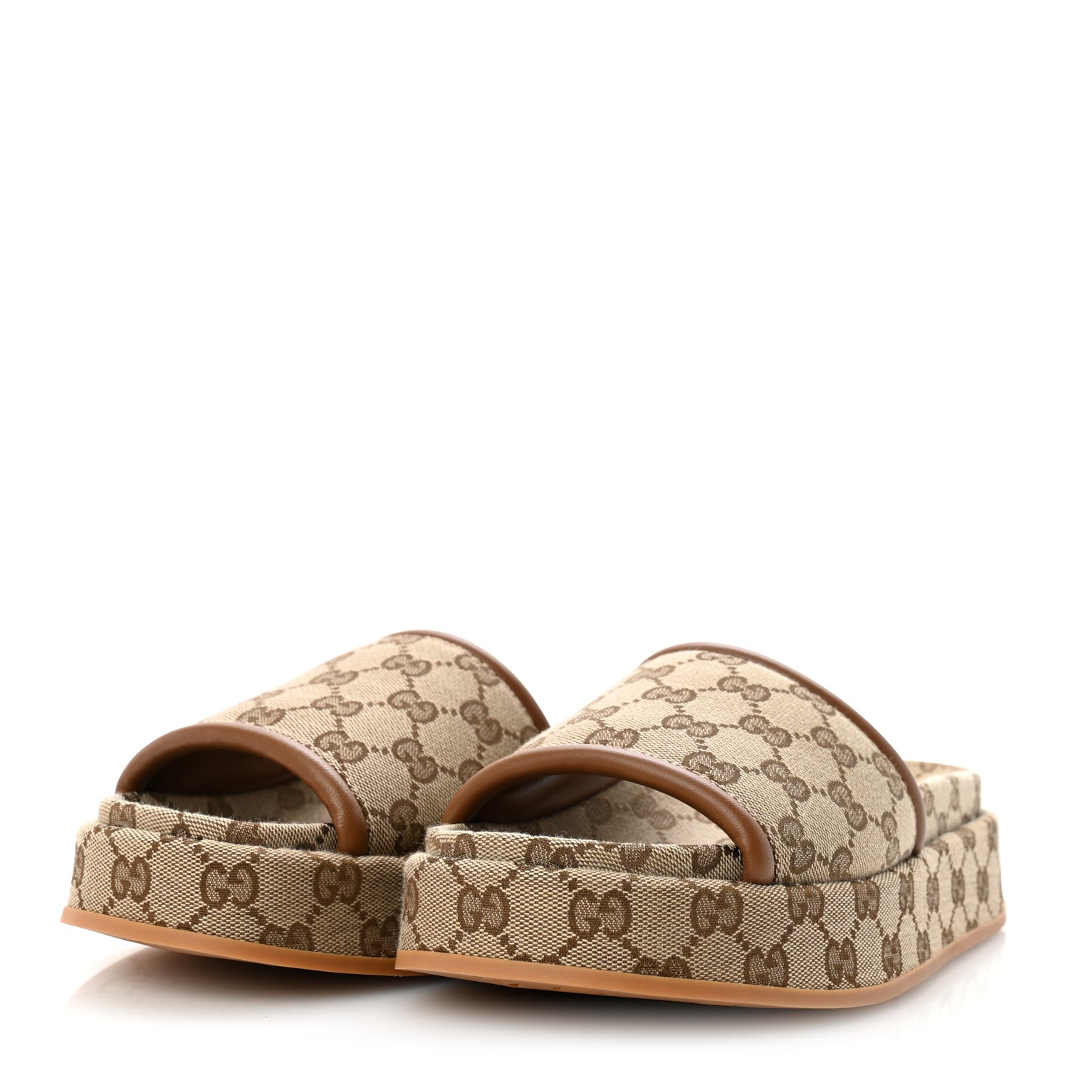 Original GG Canvas Monogram Womens GG Platform Sandals 38.5 Beige Ebony Sundial