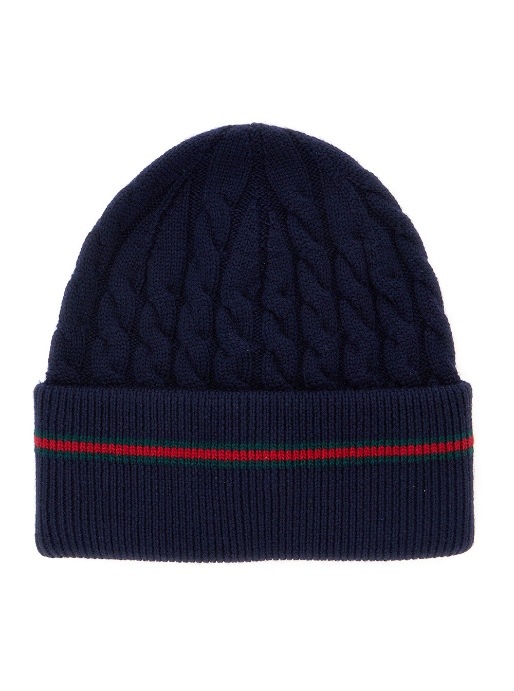 Gucci 8289124K206 Cable-Knit Wool Beanie — Navy