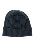Gucci 811392 GG Jacquard Cashmere Beanie — Gray