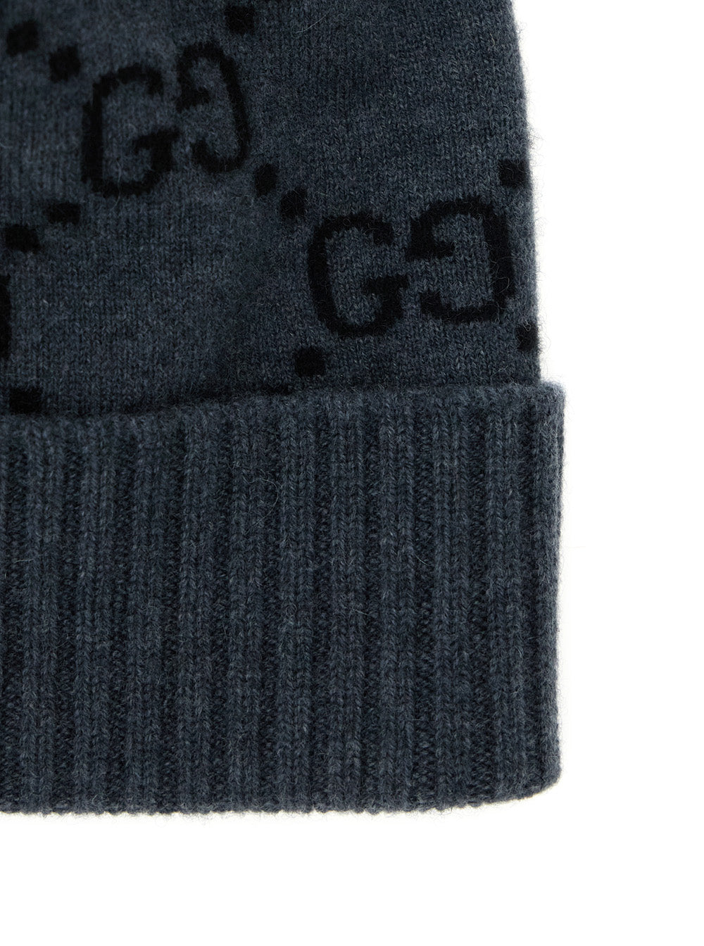 Gucci 811392 GG Jacquard Cashmere Beanie — Gray