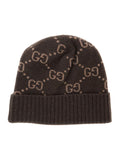 Gucci 811392 GG Jacquard Cashmere Beanie — Brown