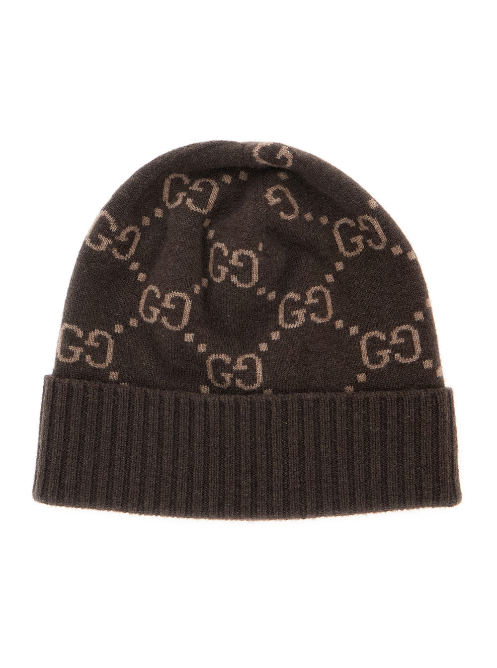 Gucci 811392 GG Jacquard Cashmere Beanie — Brown