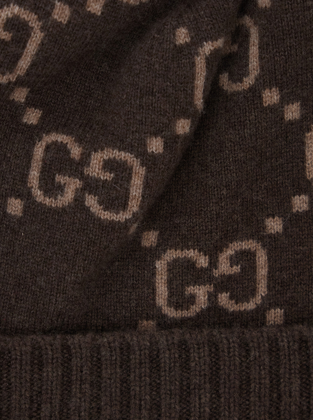 Gucci 811392 GG Jacquard Cashmere Beanie — Brown