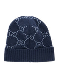Gucci 811392 GG All-Over Cashmere Cuff Beanie — Blue