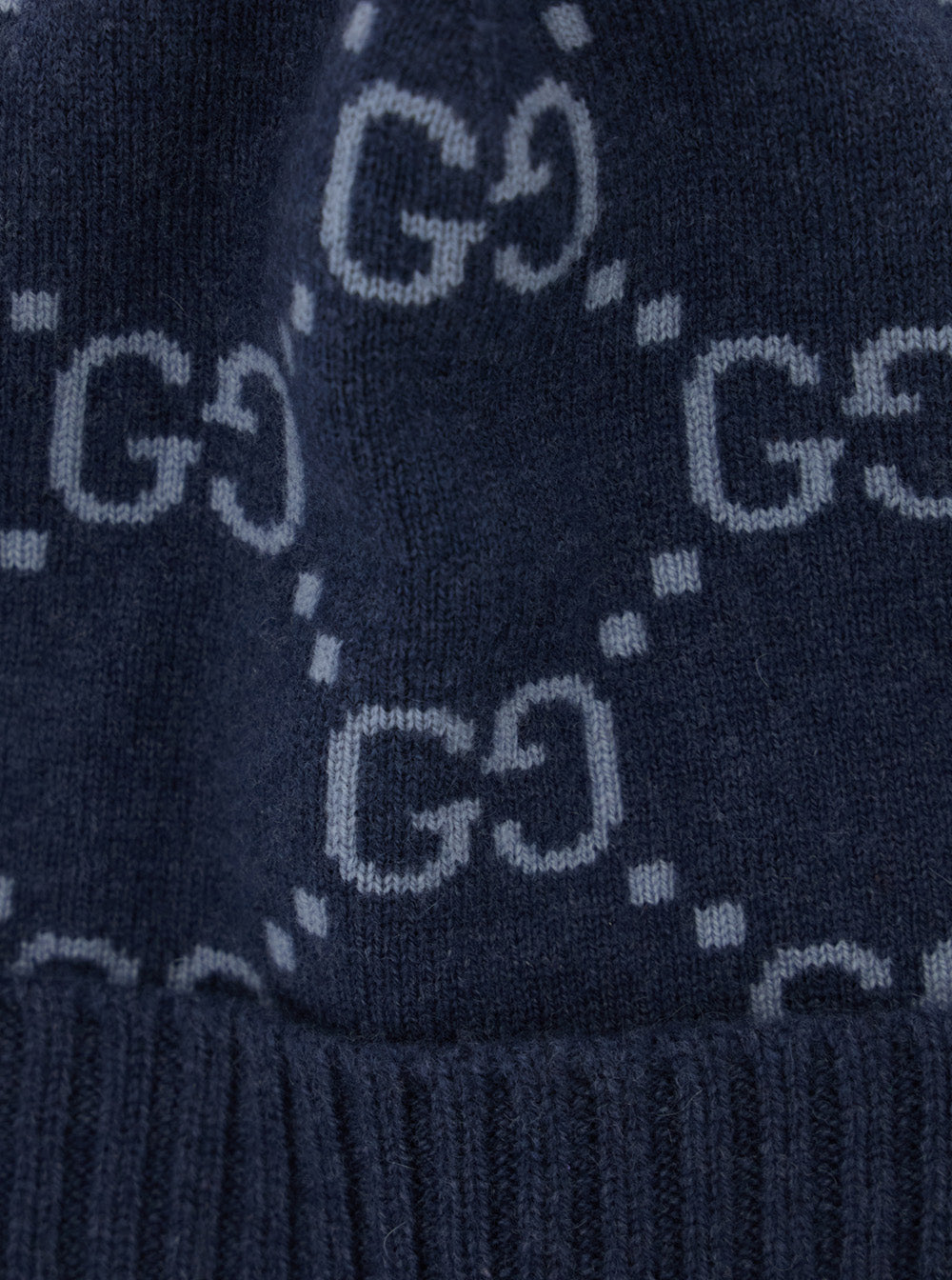 Gucci 811392 GG All-Over Cashmere Cuff Beanie — Blue