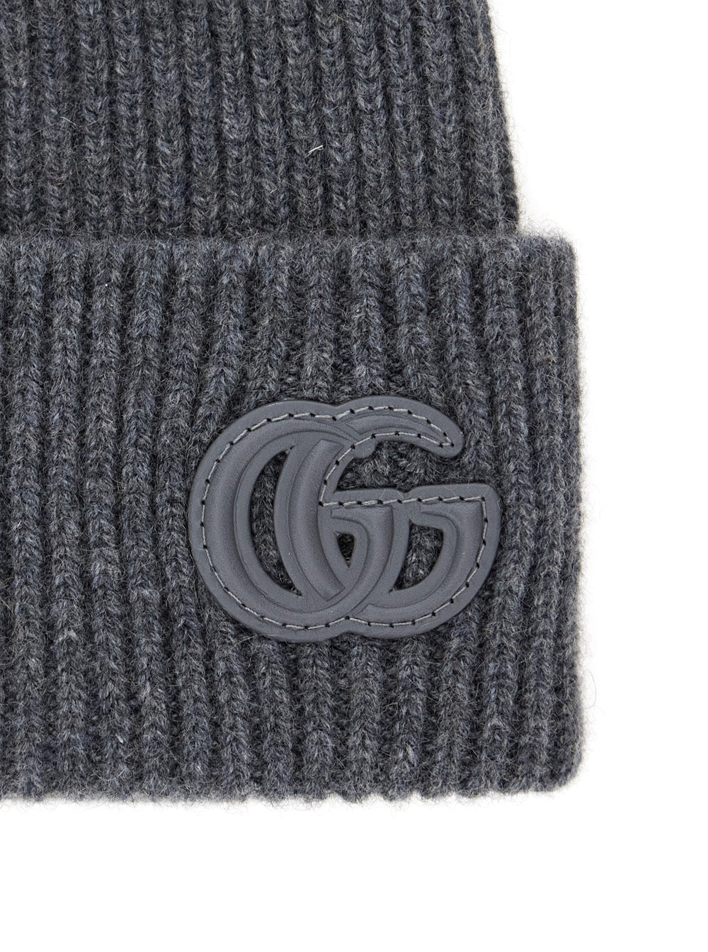Gucci 834190 Cashmere Ribbed-Knit Beanie — Gray