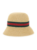 Gucci 876257 Web Stripe Straw Bucket Hat — Beige