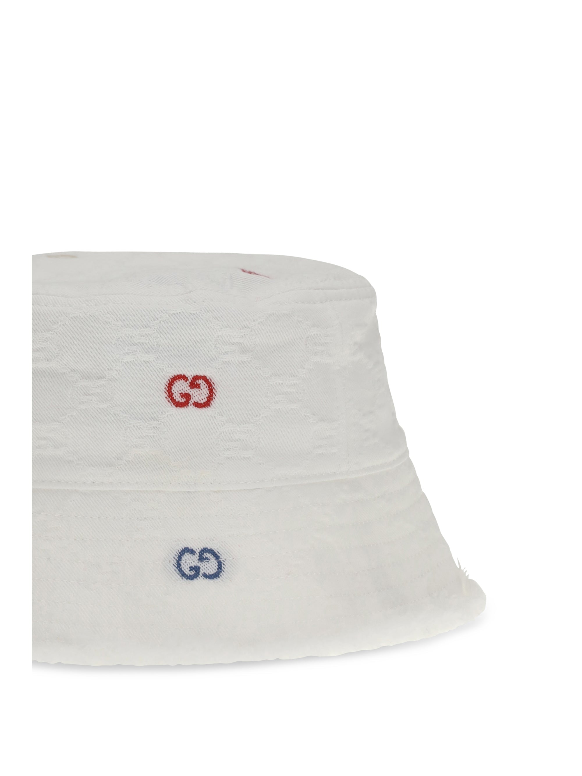 Gucci 8600053HBH7 Logo-Embroidered Cotton Bucket Hat — White