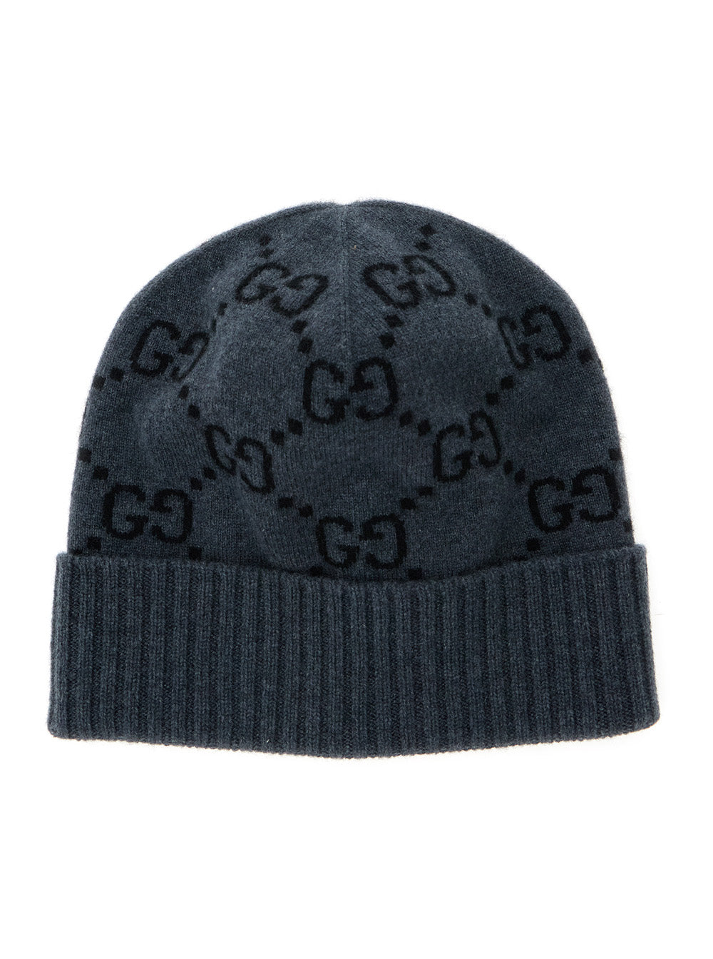 Gucci 811392 GG Jacquard Cashmere Beanie — Gray