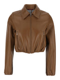 Gucci Cropped Leather Jacket — Brown