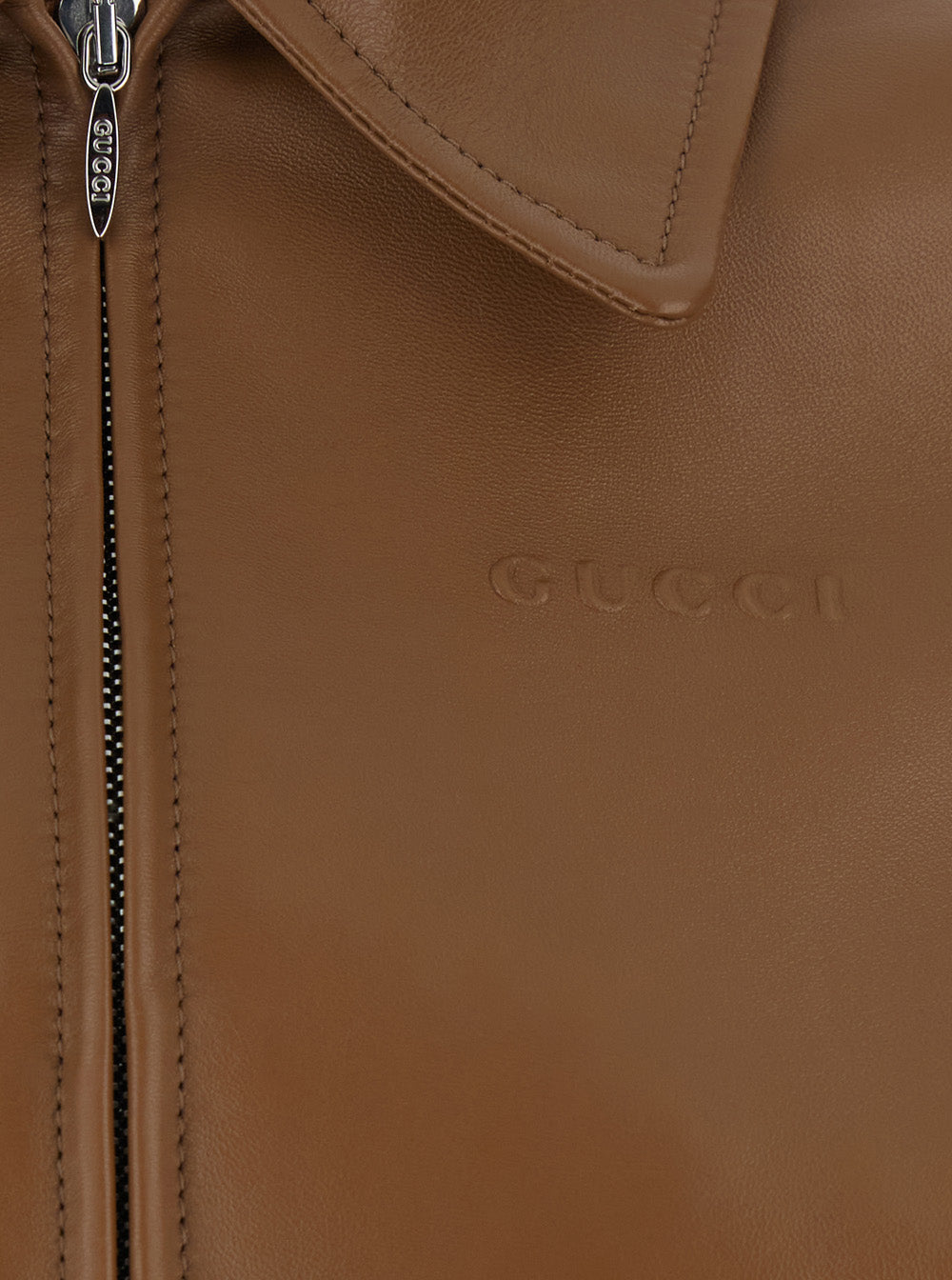 Gucci Cropped Leather Jacket — Brown