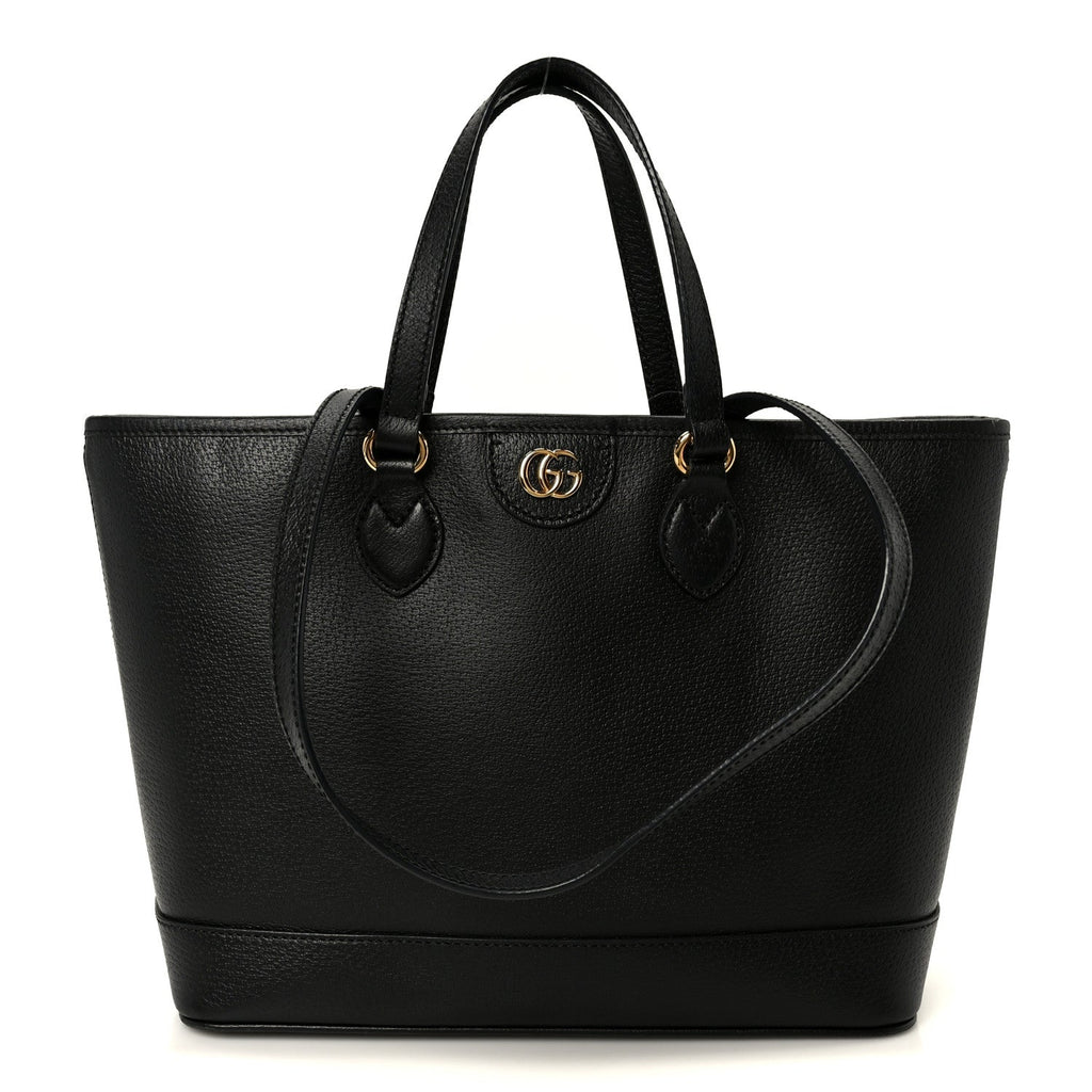 Textured Dollar Calfskin Small Ophidia Shoulder Tote Bag Black