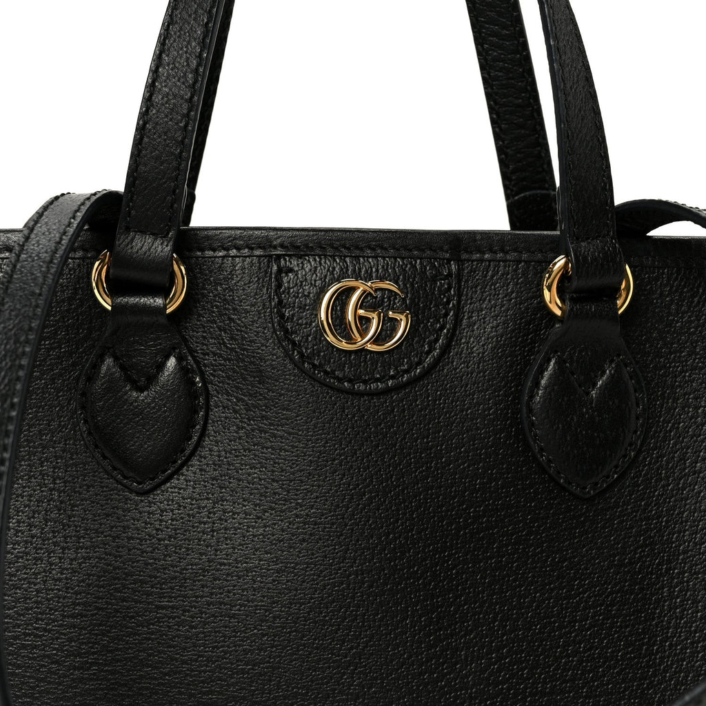 Textured Dollar Calfskin Small Ophidia Shoulder Tote Bag Black