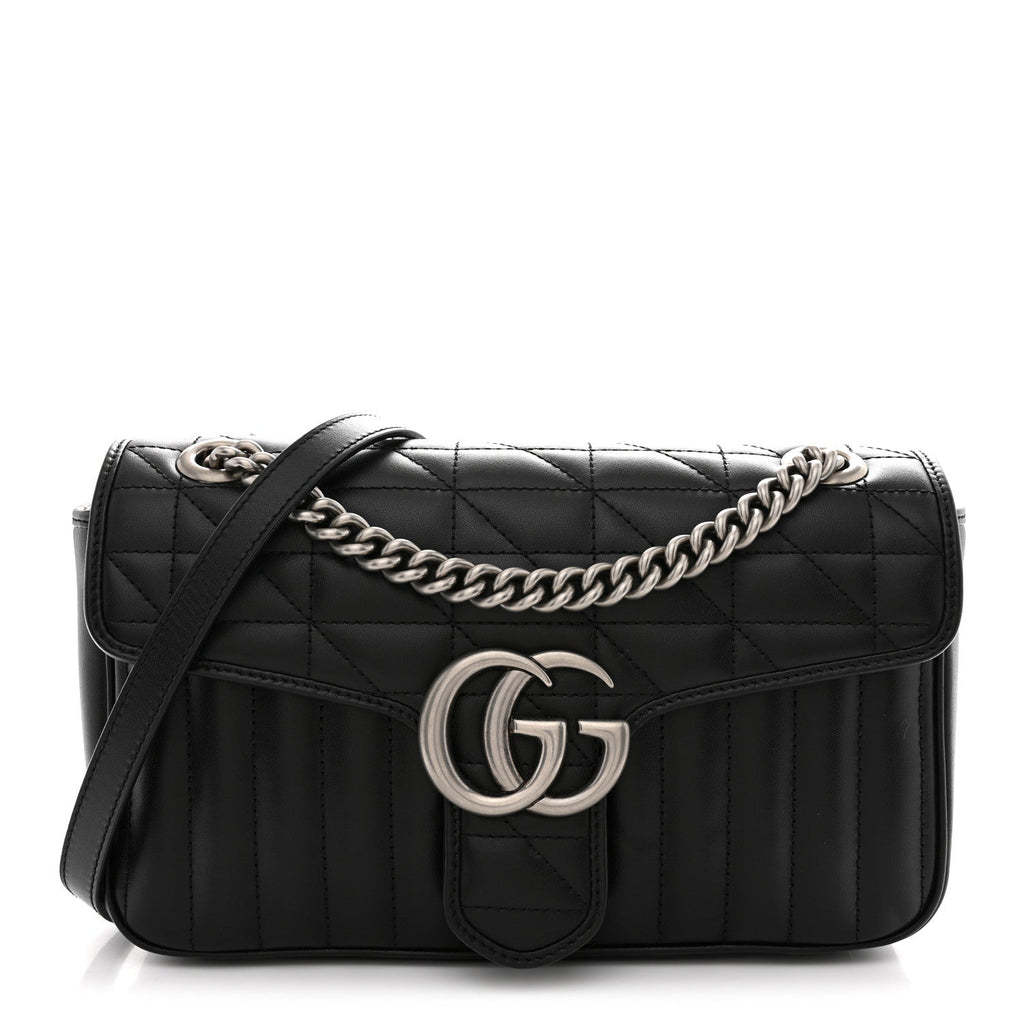 Calfskin Matelasse Aria Small GG Marmont Shoulder Bag Black